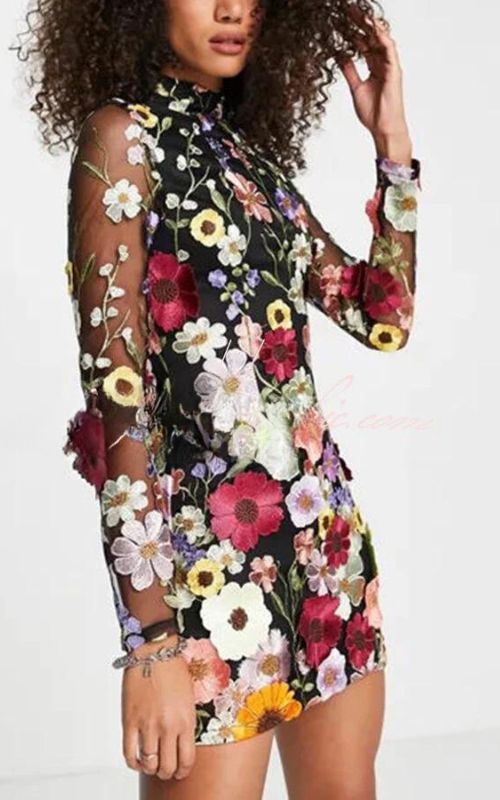 Blumen langarm Kleid