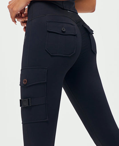 Cargo Fitness Leggings – Schwarz