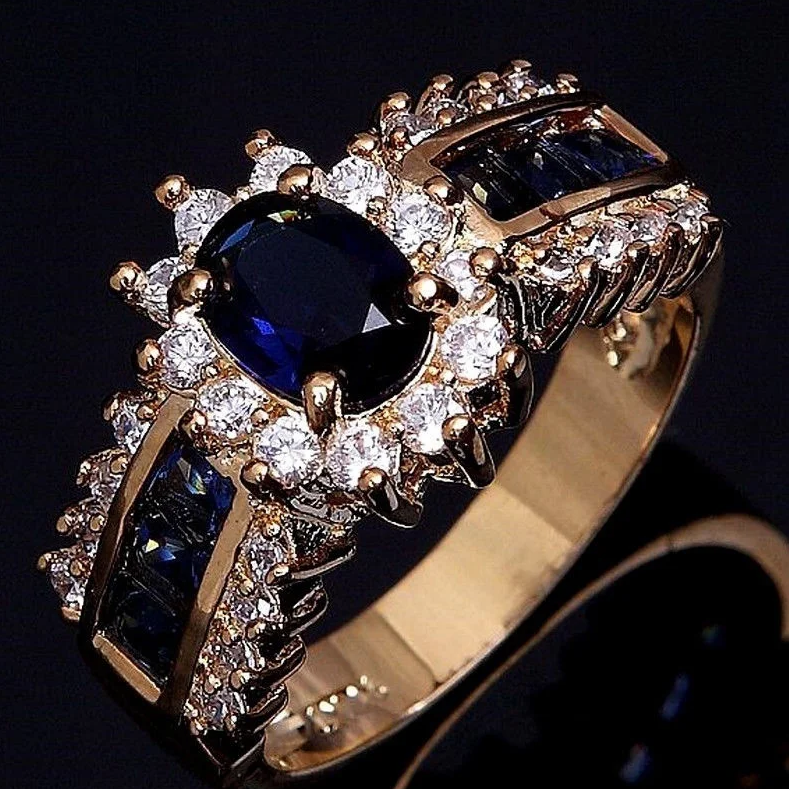 Blauer Ring in Vintage-Brillantgold